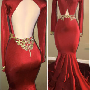Modest Red Mermaid High Neck Formal Dress | Long Sleeve Prom Dress BC0943_Real Model Series!_High Quality Wedding Dresses, Prom Dresses, Evening Dress