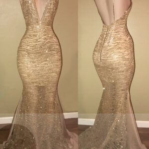 Sexy Gold Spaghetti Strap Mermaid Formal Dress | Open Back Prom Dress_Real Model Series!_High Quality Wedding Dresses, Prom Dresses, Evening Dresses,