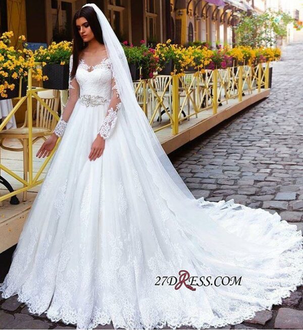 Crystal Elegant Lace Princess Long-Sleeve Wedding Dresses_Princess Wedding Dresses_Wedding Dresses_High Quality Wedding Dresses, Prom Dresses, Evening