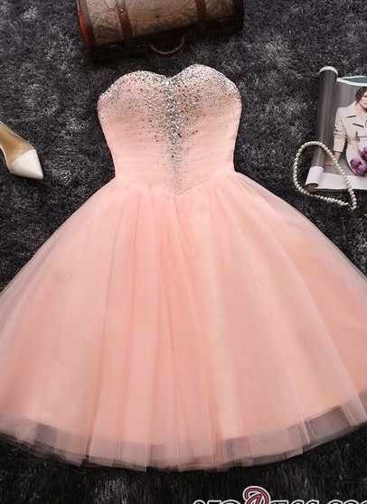 Lentejuelas cuentas vestidos de fiesta cortos | Sweetheart Coral Pink Hoco Dress BA6909