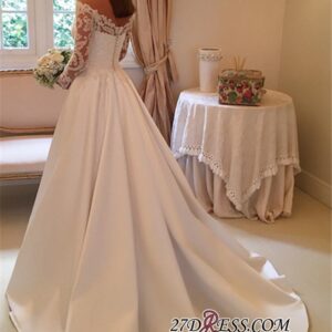 A-Line Off-the-Shoulder Detachable-Train Long-Sleeves Newest Wedding Dresses_A-Line Wedding Dresses_Wedding Dresses_High Quality Wedding Dresses, Prom