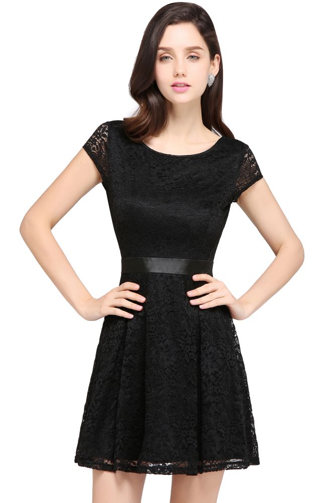 ARMANI | Una línea Scoop negro encaje vestido de fiesta barato con marco