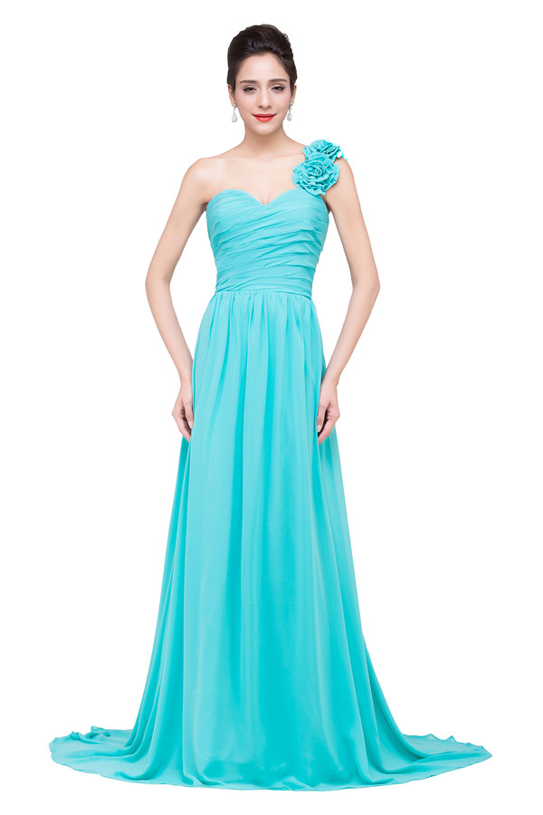 HADLEE | A-Line One-shoulder Strapless Sweep-length Chiffon Bridesmaid Dresses With Flower