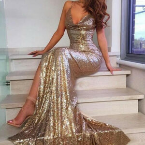 V-Neck Sequins 2021 Prom Dress | Mermaid Evening Dress With Slit BA7769_Evening Dresses_Prom &amp; Evening_High Quality Wedding Dresses, Prom Dres