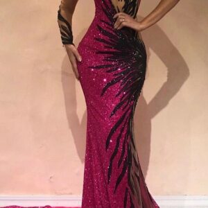 2021 Mermaid One-Shoulder Long Sleeve Front Split Evening Gown | Sexy Sequins Long Prom Dress BC0468_Evening Dresses_Prom &amp; Evening_High Quali