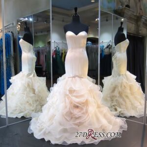White Sweetheart Sleeveless Ruffles Mermaid Modest Lace-up Evening Dress_Evening Dresses_Prom &amp; Evening_High Quality Wedding Dresses, Prom Dre