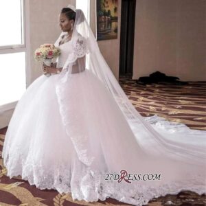 Cap-Sleeve Ball-Gown Tulle Lace-Appliques Long Gorgeous Wedding Dress_Ball Gown Wedding Dresses_Wedding Dresses_High Quality Wedding Dresses, Prom Dre