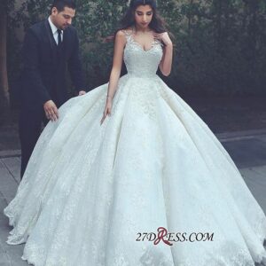 Ball-Gown Latest Appliques V-neck Lace Sleeveless Wedding Dress_Ball Gown Wedding Dresses_Wedding Dresses_High Quality Wedding Dresses, Prom Dresses,