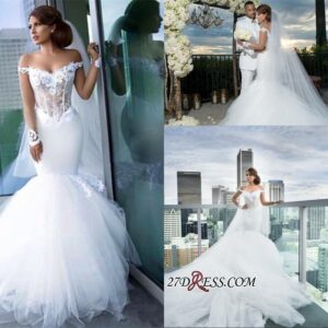 2021 Tulle Long-Sleeves Off-the-Shoulder Appliques Mermaid Elegant Wedding Dress qq0158_2021 Wedding Dresses_Wedding Dresses_High Quality Wedding Dres