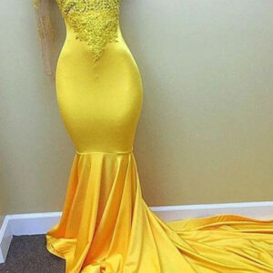 Yellow one shoulder mermaid prom dress, lace evening dresses 2021_Prom Dresses_Prom &amp; Evening_High Quality Wedding Dresses, Prom Dresses, Even