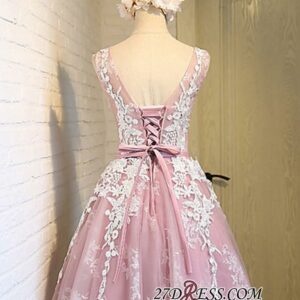2021 Sleeveless Jewel Pink Lace Open-Back Sash Appliques Lace-Up Cheap Homecoming Dresses_Homecoming Dresses_Prom &amp; Evening_High Quality Weddi
