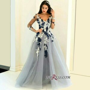 2021 Long-Sleeve Appliques V-neck Lace Sheer Popular Prom Dresses BA4264_Prom Dresses_Prom &amp; Evening_High Quality Wedding Dresses, Prom Dresse