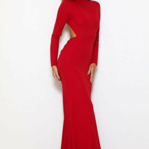 2021 Stunning Red Mermaid Crew Long sleeves Prom Gown | Backless Sweep Train Evening Dress On Sale_Evening Dresses_Prom &amp; Evening_High Quality
