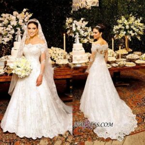 Zipper Lace Button Beautiful Long-Sleeve Wedding Dress_2021 Wedding Dresses_Wedding Dresses_High Quality Wedding Dresses, Prom Dresses, Evening Dresse