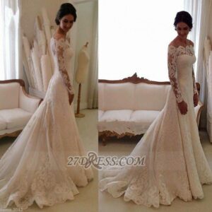 Glamorous Long Sleeve Lace Wedding Dress With Long Train And Lace Appliques_Wedding Dresses_High Quality Wedding Dresses, Prom Dresses, Evening Dresse