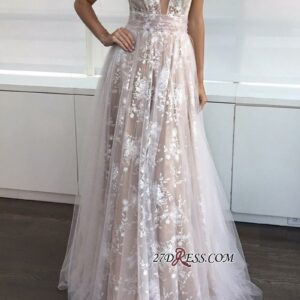 2021 A-line Layers Sexy Lace-Appliques Deep-V-Neck Prom Dresses_Prom Dresses_Prom &amp; Evening_High Quality Wedding Dresses, Prom Dresses, Evenin