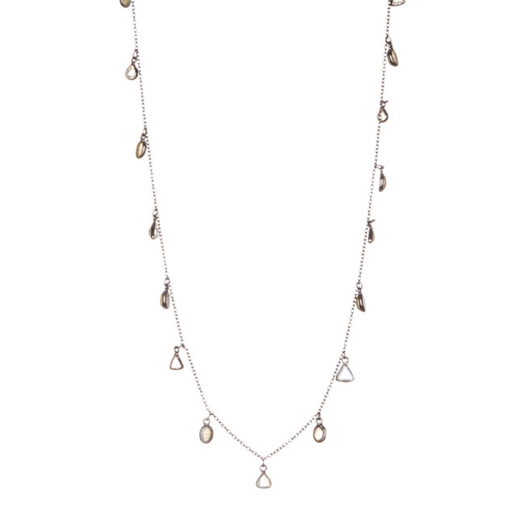 36" Confetti Necklace labradorite moonstone silver