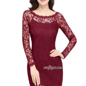 Sheath Long-Sleeves Lace Navy-Blue Cheap Cocktail Dress_Clearance_High Quality Wedding Dresses, Prom Dresses, Evening Dresses, Bridesmaid Dresses, Hom
