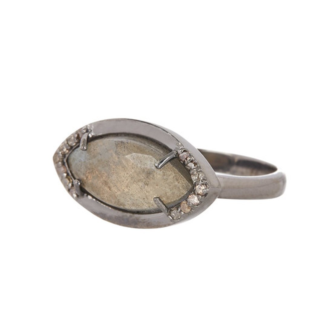Mini Marquise Labradorite Diamond Halo Ring labradorite silver