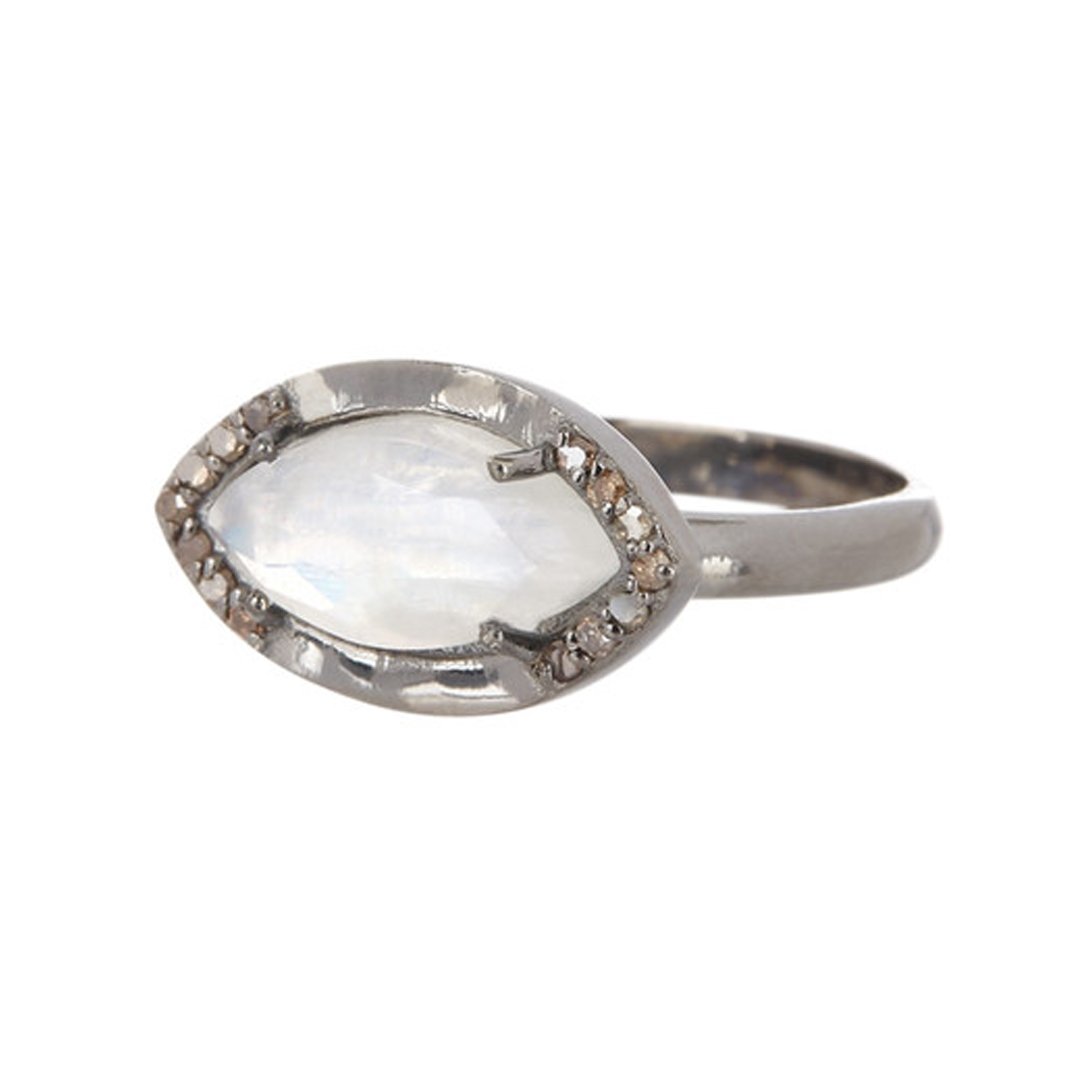 Mini Marquise Moonstone Diamond Halo Ring moonstone silver