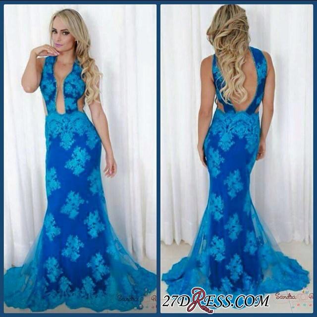 2021 Blue Backless V-neck Sheath Sweep Sexy Train Evening Gown_Evening Dresses_Prom &amp; Evening_High Quality Wedding Dresses, Prom Dresses, Even