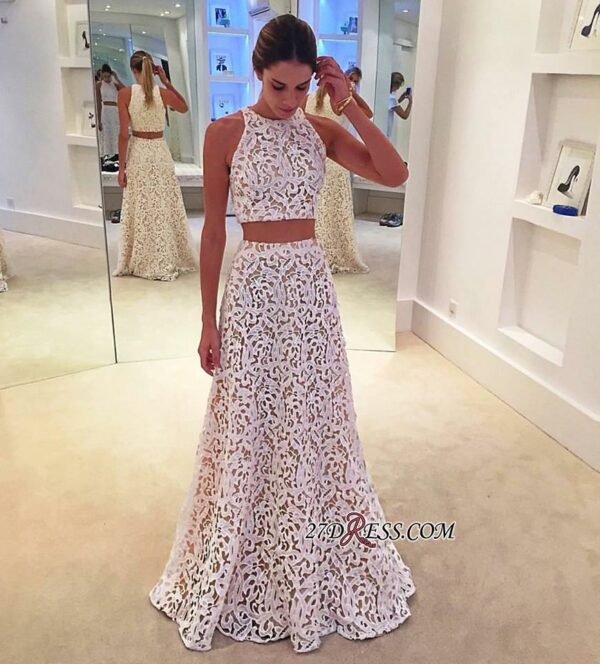 2021 Lace Sleeveless Simple A-line White Two-Pieces Prom Dress BA4820_Prom Dresses_Prom &amp; Evening_High Quality Wedding Dresses, Prom Dresses,