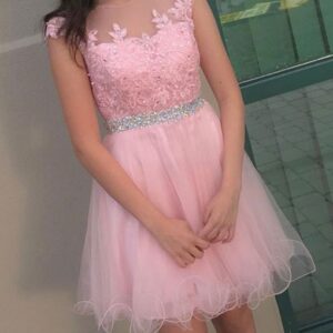 Beading Lace Cute Round-neck Knee-length A-line Cocktail Dress_Short Dresses_Prom &amp; Evening_High Quality Wedding Dresses, Prom Dresses, Evenin