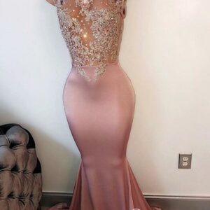 2021 Lace-Appliques Mermaid Modest Sleeveless High-Neck Prom Dress PT201_Prom Dresses_Prom &amp; Evening_High Quality Wedding Dresses, Prom Dresse