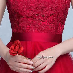 Red Lace A-Line Shoulder Off Elegant Tulle Evening Dresses_Clearance_High Quality Wedding Dresses, Prom Dresses, Evening Dresses, Bridesmaid Dresses,