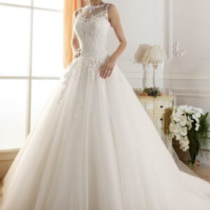 Elegant Illusion Sleeveless Tulle Wedding Dress With Lace Appliques_Wedding Dresses_High Quality Wedding Dresses, Prom Dresses, Evening Dresses, Bride