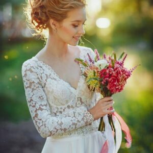 Fairy long Sleeve Lace Wedding Dress 2021 Zipper Button Back_Wedding Dresses_High Quality Wedding Dresses, Prom Dresses, Evening Dresses, Bridesmaid D