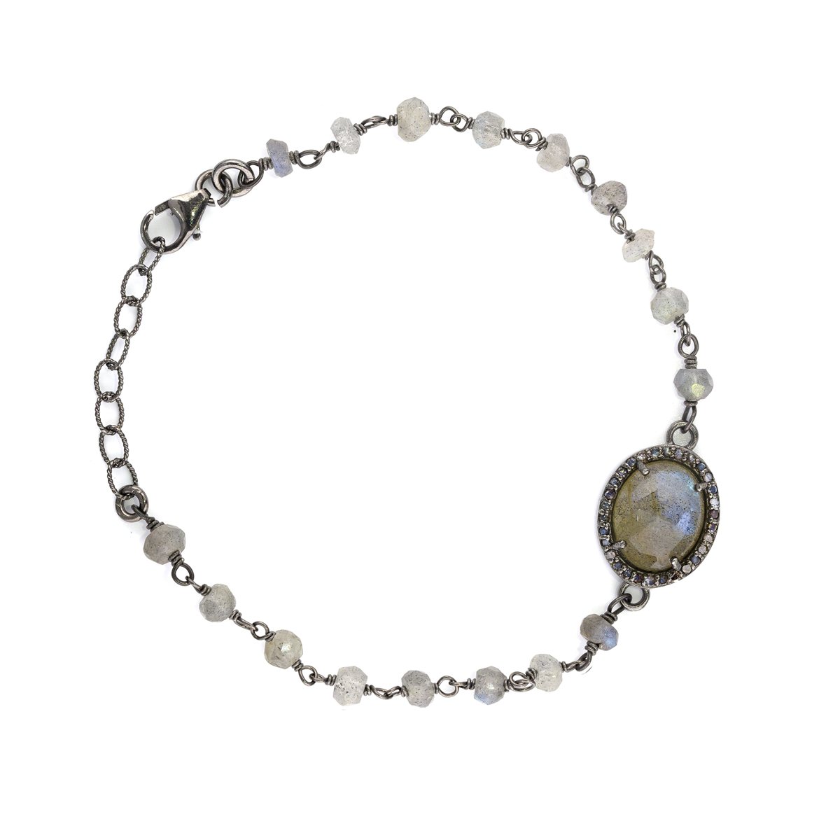 Diamond Halo Rosary Bracelet labradorite silver