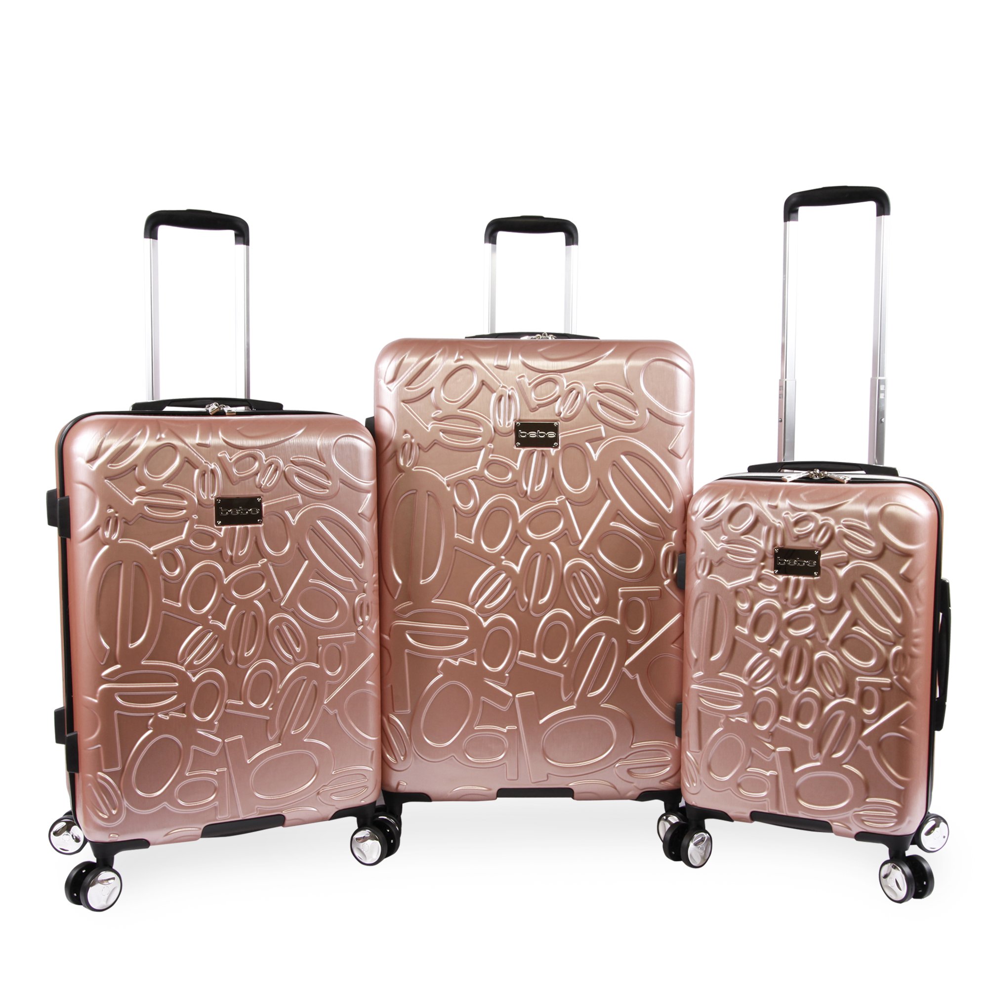 Women's Bebe Embossed 3 Piece Luggage Set in Rose Gold