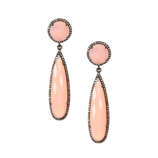 Diamond Pink Chalcedony Pear Drop Earrings silver