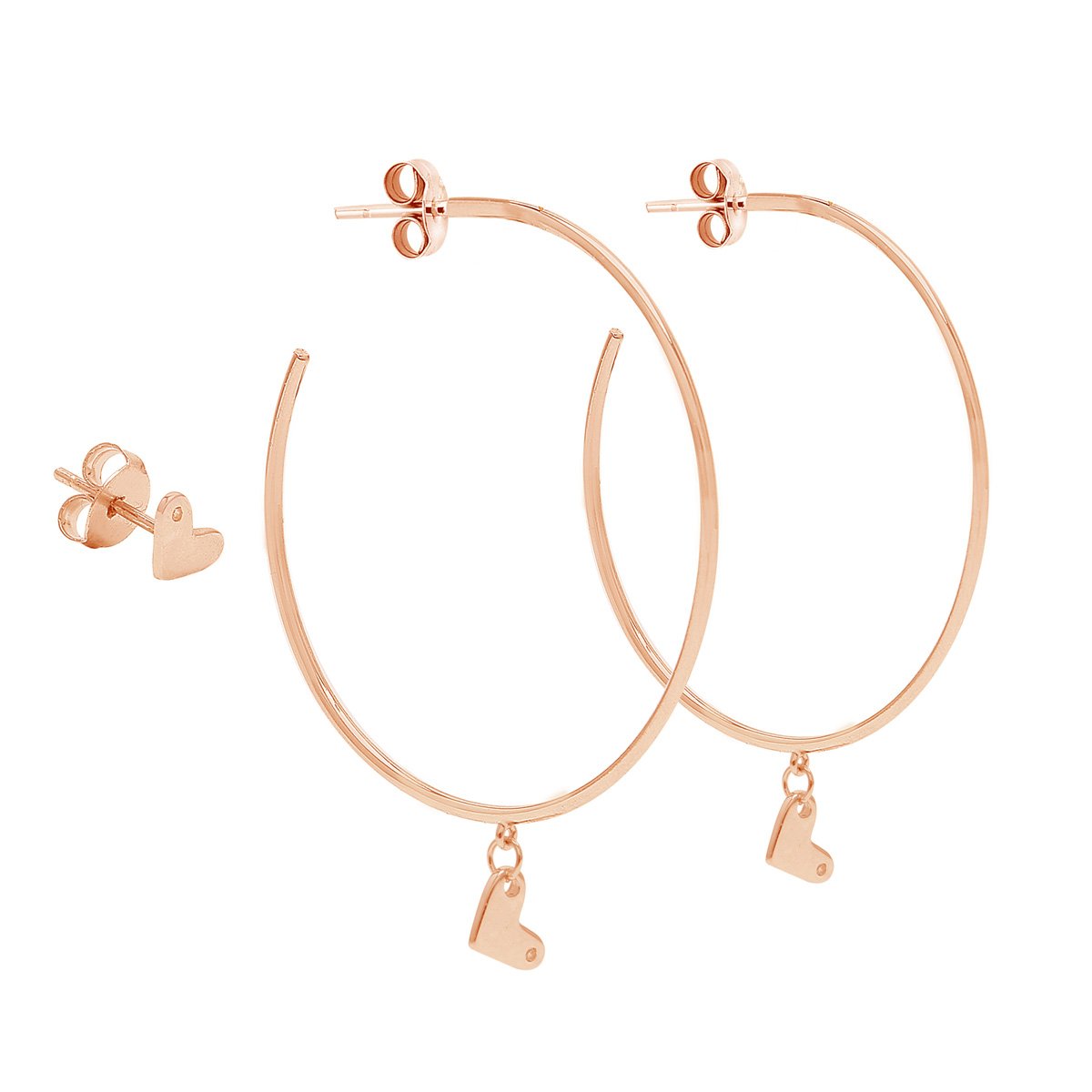 Diamond Heart Hoop and Stud Earring Set silver rose gold