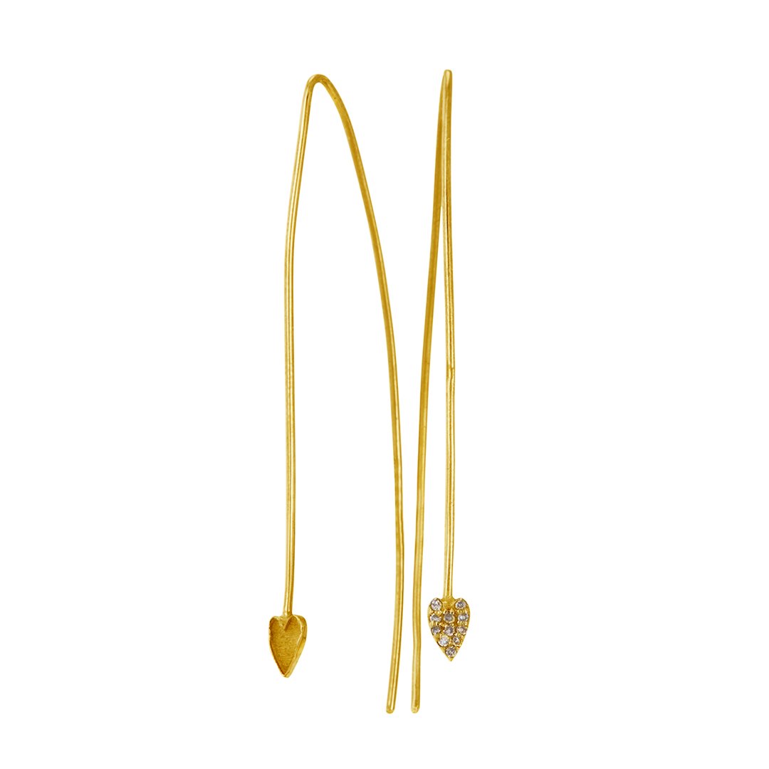 Heart Wire Threader Earrings diamond silver gold