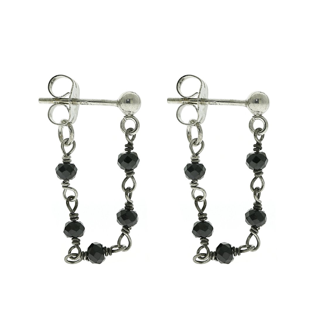Wrap Around Chain Rosary Earrings black spinel silver