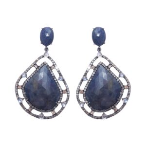 Organic Form Ornate Frame Earrings blue sapphire moonstone diamond silver