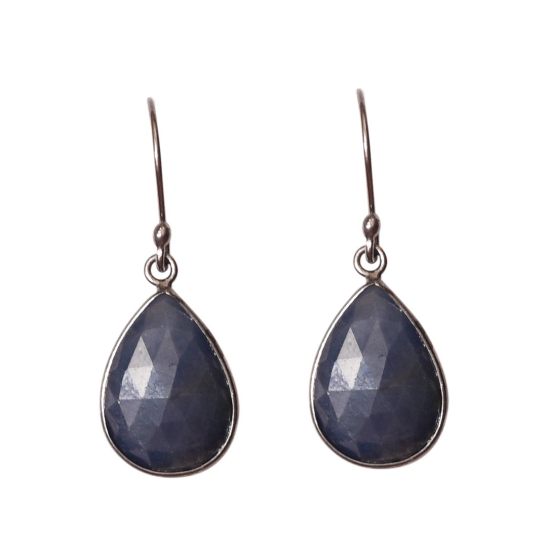 Pear Cut Teardrop Dangle Earrings blue sapphire silver gold