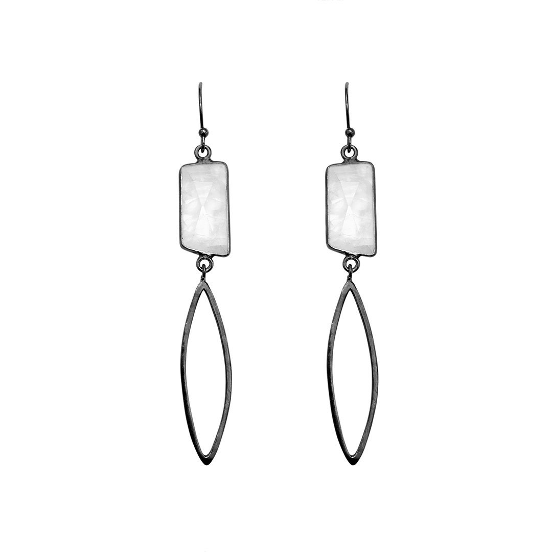 Marquis and Jagged Cut Moonstone Drop Earrings silver moonstone