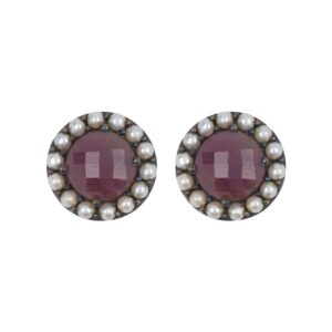 Floral Halo Stud Earrings clear ruby freshwater pearl silver