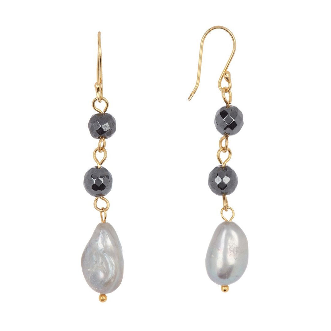 Drop Earrings hematite silver gold grey pearl