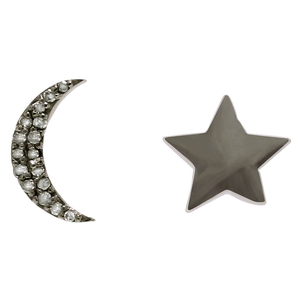 Aurora Moon and Star Studs silver diamond