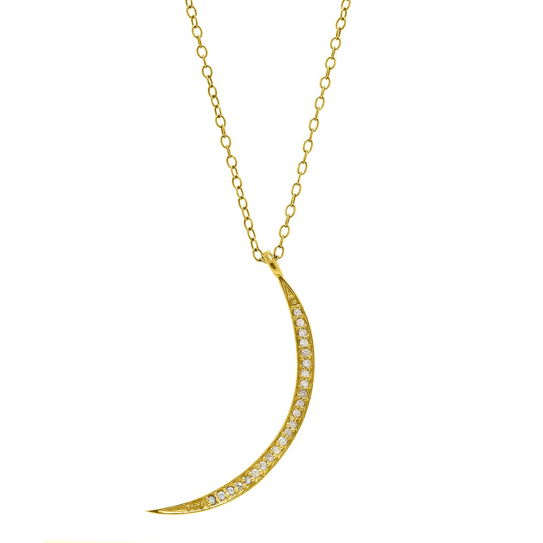 Diamond Crescent Moon Necklace silver gold