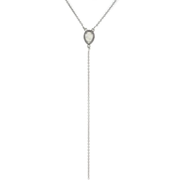 Pear Cut Y-Necklace Diamond Halo Drop Necklace moonstone silver