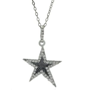 Star Black Enamel Diamond Necklace silver