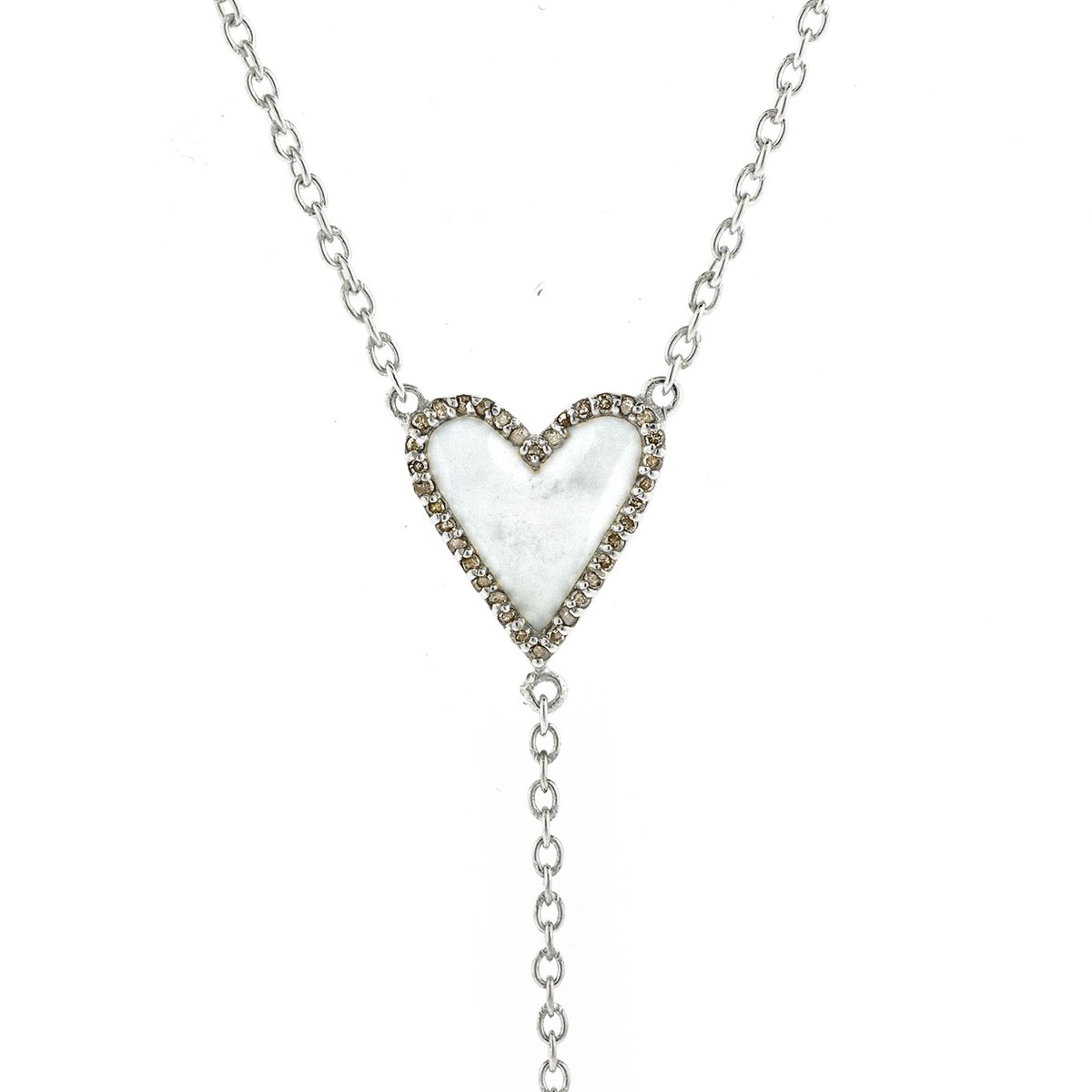 Heart White Enamel Diamond Y-Necklace