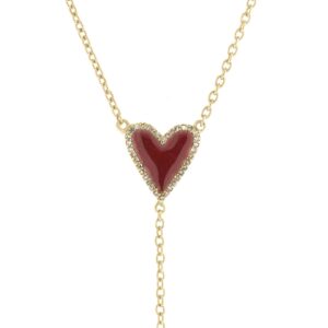 Heart Red Enamel Diamond Y-Necklace silver gold