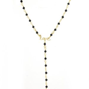Rosary Bead Love Y-Necklace black spinel silver gold