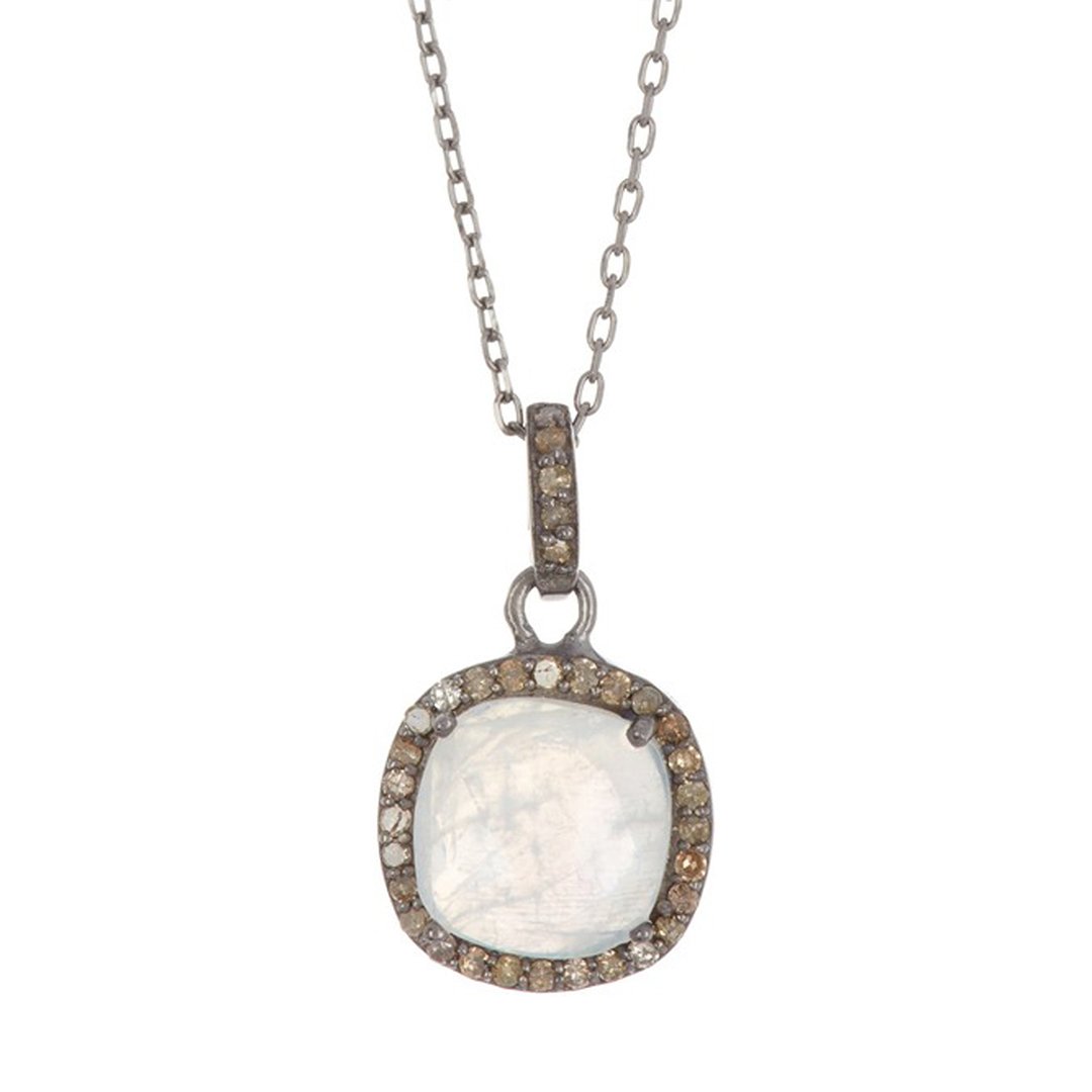 Mina Moonstone Cushion Halo Diamond Necklace moonstone silver